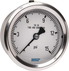 Wika - 2-1/2" Dial, 1/4 Thread, 0-15 Scale Range, Pressure Gauge - Center Back Connection Mount, Accurate to 1.5% of Scale - Makers Industrial Supply