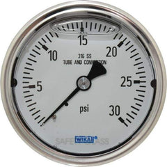 Wika - 2-1/2" Dial, 1/4 Thread, 0-30 Scale Range, Pressure Gauge - Center Back Connection Mount, Accurate to 1.5% of Scale - Makers Industrial Supply