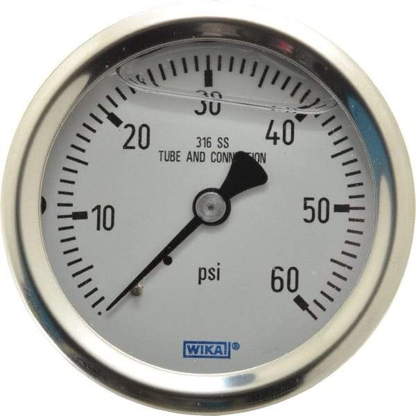 Wika - 2-1/2" Dial, 1/4 Thread, 0-60 Scale Range, Pressure Gauge - Center Back Connection Mount, Accurate to 1.5% of Scale - Makers Industrial Supply