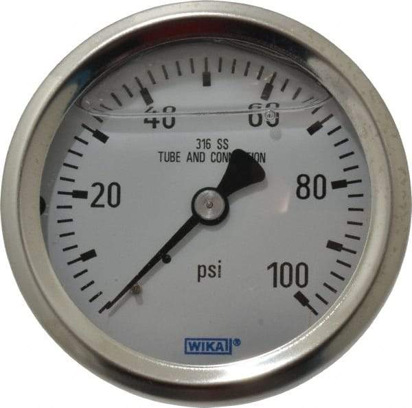 Wika - 2-1/2" Dial, 1/4 Thread, 0-100 Scale Range, Pressure Gauge - Center Back Connection Mount, Accurate to 1.5% of Scale - Makers Industrial Supply