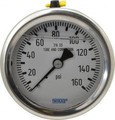 Wika - 2-1/2" Dial, 1/4 Thread, 0-160 Scale Range, Pressure Gauge - Center Back Connection Mount, Accurate to 1.5% of Scale - Makers Industrial Supply