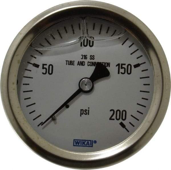 Wika - 2-1/2" Dial, 1/4 Thread, 0-200 Scale Range, Pressure Gauge - Center Back Connection Mount, Accurate to 1.5% of Scale - Makers Industrial Supply