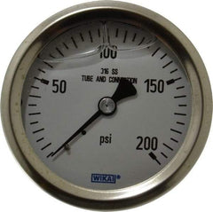 Wika - 2-1/2" Dial, 1/4 Thread, 0-200 Scale Range, Pressure Gauge - Center Back Connection Mount, Accurate to 1.5% of Scale - Makers Industrial Supply