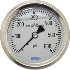 Wika - 2-1/2" Dial, 1/4 Thread, 0-600 Scale Range, Pressure Gauge - Center Back Connection Mount, Accurate to 1.5% of Scale - Makers Industrial Supply