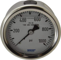 Wika - 2-1/2" Dial, 1/4 Thread, 0-1,000 Scale Range, Pressure Gauge - Center Back Connection Mount, Accurate to 1.5% of Scale - Makers Industrial Supply