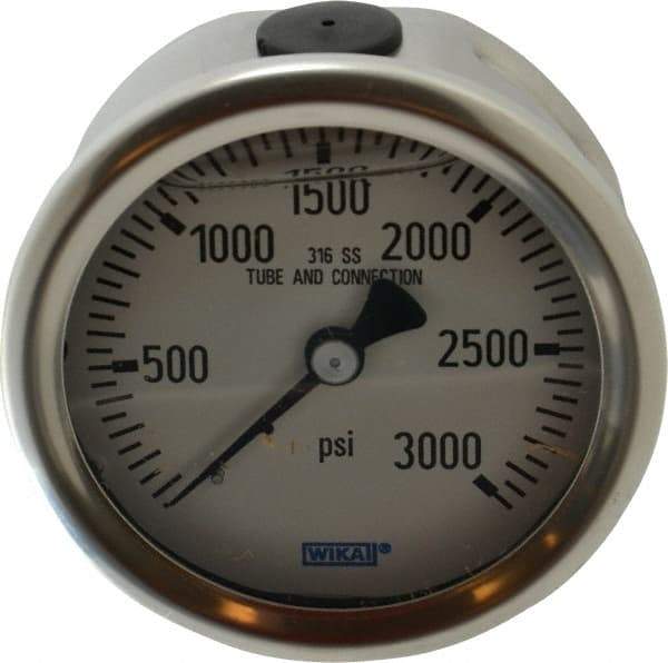 Wika - 2-1/2" Dial, 1/4 Thread, 0-3,000 Scale Range, Pressure Gauge - Center Back Connection Mount, Accurate to 1.5% of Scale - Makers Industrial Supply