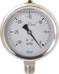 Wika - 4" Dial, 1/2 Thread, 30-0 Scale Range, Pressure Gauge - Lower Connection Mount, Accurate to 1% of Scale - Makers Industrial Supply