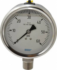 Wika - 4" Dial, 1/2 Thread, 0-60 Scale Range, Pressure Gauge - Lower Connection Mount, Accurate to 1% of Scale - Makers Industrial Supply