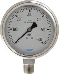 Wika - 4" Dial, 1/2 Thread, 0-600 Scale Range, Pressure Gauge - Lower Connection Mount, Accurate to 1% of Scale - Makers Industrial Supply