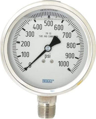 Wika - 4" Dial, 1/2 Thread, 0-1,000 Scale Range, Pressure Gauge - Lower Connection Mount, Accurate to 1% of Scale - Makers Industrial Supply