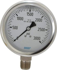 Wika - 4" Dial, 1/2 Thread, 0-3,000 Scale Range, Pressure Gauge - Lower Connection Mount, Accurate to 1% of Scale - Makers Industrial Supply