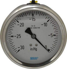 Wika - 4" Dial, 1/2 Thread, 30-0 Scale Range, Pressure Gauge - Lower Back Connection Mount, Accurate to 1% of Scale - Makers Industrial Supply