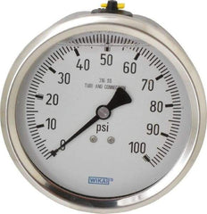 Wika - 4" Dial, 1/2 Thread, 0-100 Scale Range, Pressure Gauge - Lower Back Connection Mount, Accurate to 1% of Scale - Makers Industrial Supply