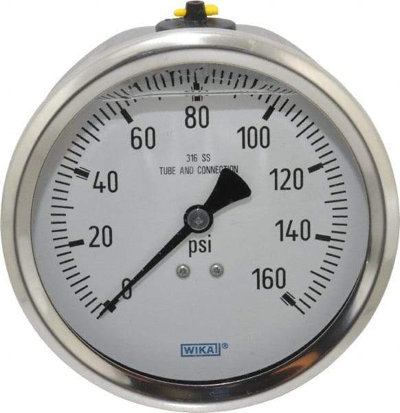 Wika - 4" Dial, 1/2 Thread, 0-160 Scale Range, Pressure Gauge - Lower Back Connection Mount, Accurate to 1% of Scale - Makers Industrial Supply