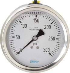 Wika - 4" Dial, 1/2 Thread, 0-300 Scale Range, Pressure Gauge - Lower Back Connection Mount, Accurate to 1% of Scale - Makers Industrial Supply