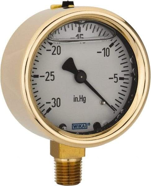 Wika - 2-1/2" Dial, 1/4 Thread, 30-0 Scale Range, Pressure Gauge - Lower Connection Mount, Accurate to 1.5% of Scale - Makers Industrial Supply