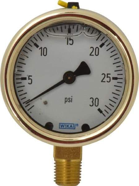 Wika - 2-1/2" Dial, 1/4 Thread, 0-30 Scale Range, Pressure Gauge - Lower Connection Mount, Accurate to 1.5% of Scale - Makers Industrial Supply