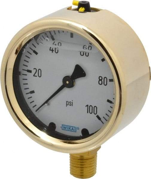 Wika - 2-1/2" Dial, 1/4 Thread, 0-100 Scale Range, Pressure Gauge - Lower Connection Mount, Accurate to 1.5% of Scale - Makers Industrial Supply