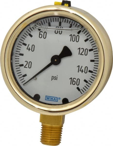 Wika - 2-1/2" Dial, 1/4 Thread, 0-160 Scale Range, Pressure Gauge - Lower Connection Mount, Accurate to 1.5% of Scale - Makers Industrial Supply