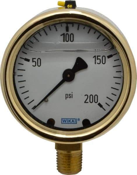 Wika - 2-1/2" Dial, 1/4 Thread, 0-200 Scale Range, Pressure Gauge - Lower Connection Mount, Accurate to 1.5% of Scale - Makers Industrial Supply