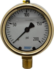 Wika - 2-1/2" Dial, 1/4 Thread, 0-200 Scale Range, Pressure Gauge - Lower Connection Mount, Accurate to 1.5% of Scale - Makers Industrial Supply