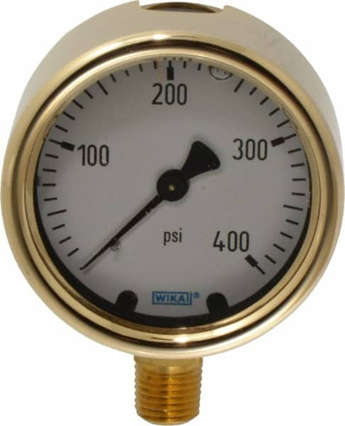 Wika - 2-1/2" Dial, 1/4 Thread, 0-400 Scale Range, Pressure Gauge - Lower Connection Mount, Accurate to 1.5% of Scale - Makers Industrial Supply