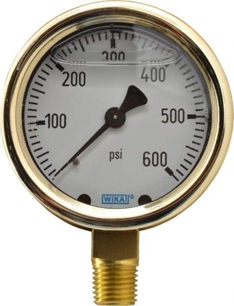 Wika - 2-1/2" Dial, 1/4 Thread, 0-600 Scale Range, Pressure Gauge - Lower Connection Mount, Accurate to 1.5% of Scale - Makers Industrial Supply