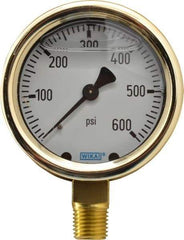 Wika - 2-1/2" Dial, 1/4 Thread, 0-600 Scale Range, Pressure Gauge - Lower Connection Mount, Accurate to 1.5% of Scale - Makers Industrial Supply