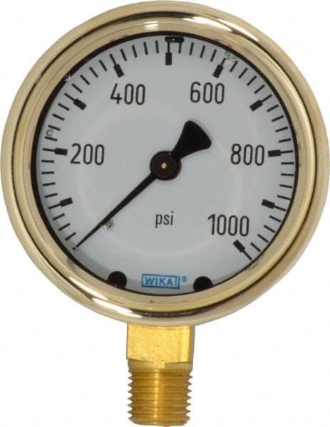 Wika - 2-1/2" Dial, 1/4 Thread, 0-1,000 Scale Range, Pressure Gauge - Lower Connection Mount, Accurate to 1.5% of Scale - Makers Industrial Supply