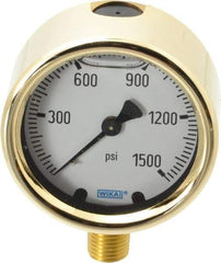 Wika - 2-1/2" Dial, 1/4 Thread, 0-1,500 Scale Range, Pressure Gauge - Lower Connection Mount, Accurate to 1.5% of Scale - Makers Industrial Supply