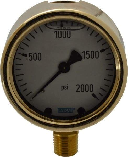 Wika - 2-1/2" Dial, 1/4 Thread, 0-2,000 Scale Range, Pressure Gauge - Lower Connection Mount, Accurate to 1.5% of Scale - Makers Industrial Supply