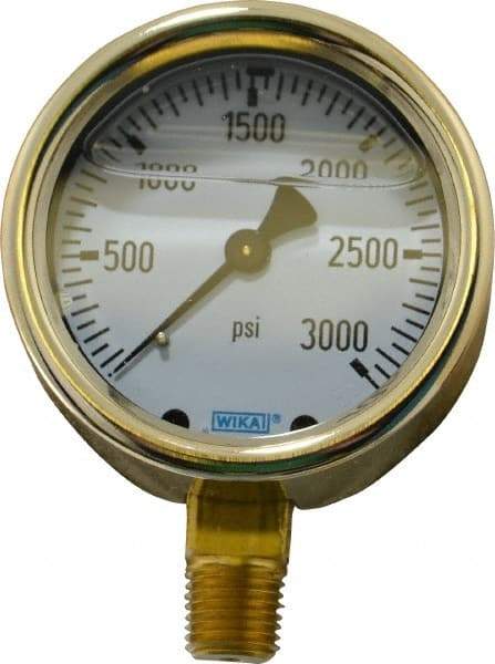 Wika - 2-1/2" Dial, 1/4 Thread, 0-3,000 Scale Range, Pressure Gauge - Lower Connection Mount, Accurate to 1.5% of Scale - Makers Industrial Supply