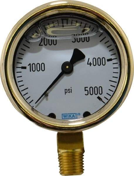 Wika - 2-1/2" Dial, 1/4 Thread, 0-5,000 Scale Range, Pressure Gauge - Lower Connection Mount, Accurate to 1.5% of Scale - Makers Industrial Supply