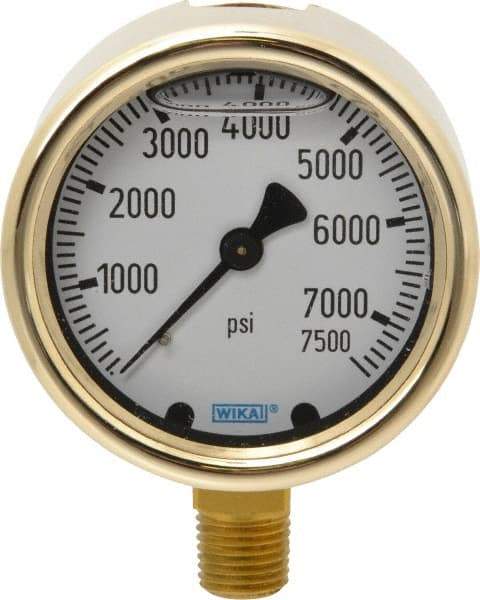 Wika - 2-1/2" Dial, 1/4 Thread, 0-7,500 Scale Range, Pressure Gauge - Lower Connection Mount, Accurate to 1.5% of Scale - Makers Industrial Supply