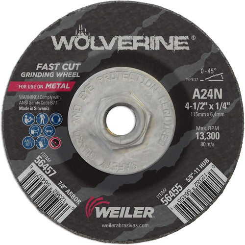 Vortec Pro 4-1/2″ × 1/4″ Type 27 Grinding Wheel, A24N, 5/8″-11 UNC Nut - Makers Industrial Supply