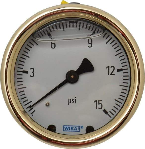 Wika - 2-1/2" Dial, 1/4 Thread, 0-15 Scale Range, Pressure Gauge - Back Connection Mount, Accurate to 1.5% of Scale - Makers Industrial Supply