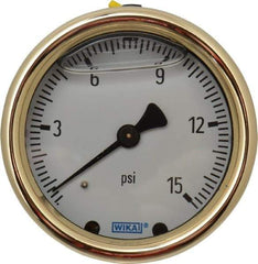 Wika - 2-1/2" Dial, 1/4 Thread, 0-15 Scale Range, Pressure Gauge - Back Connection Mount, Accurate to 1.5% of Scale - Makers Industrial Supply