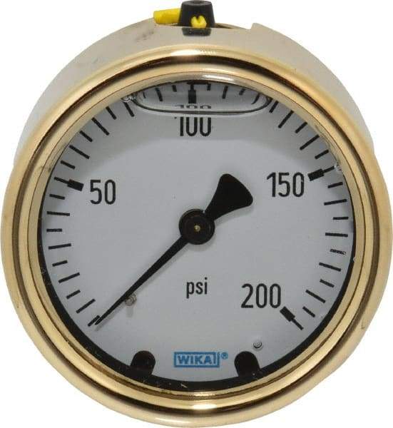 Wika - 2-1/2" Dial, 1/4 Thread, 0-200 Scale Range, Pressure Gauge - Back Connection Mount, Accurate to 1.5% of Scale - Makers Industrial Supply