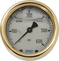 Wika - 2-1/2" Dial, 1/4 Thread, 0-600 Scale Range, Pressure Gauge - Back Connection Mount, Accurate to 1.5% of Scale - Makers Industrial Supply