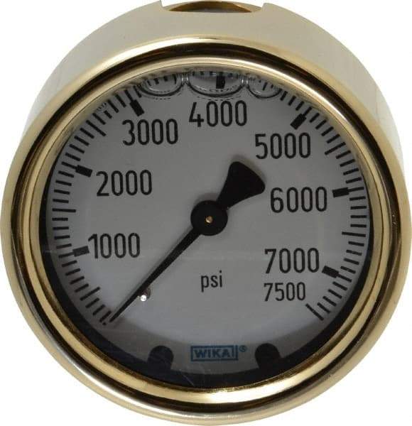 Wika - 2-1/2" Dial, 1/4 Thread, 0-7,500 Scale Range, Pressure Gauge - Back Connection Mount, Accurate to 1.5% of Scale - Makers Industrial Supply