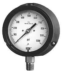 Wika - 4-1/2" Dial, 1/2 Thread, 0-200 Scale Range, Pressure Gauge - Lower Connection, Rear Flange Connection Mount, Accurate to 0.5% of Scale - Makers Industrial Supply