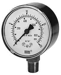 Wika - 2-1/2" Dial, 1/4 Thread, 0-60/0-1,500 Scale Range, Pressure Gauge - Lower Connection Mount, Accurate to 1.5% of Scale - Makers Industrial Supply