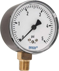 Wika - 2-1/2" Dial, 1/4 Thread, 0-5 Scale Range, Pressure Gauge - Lower Connection Mount, Accurate to 1.5% of Scale - Makers Industrial Supply