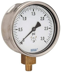 Wika - 4" Dial, 1/4 Thread, 0-3 Scale Range, Pressure Gauge - Lower Connection Mount, Accurate to 1.5% of Scale - Makers Industrial Supply