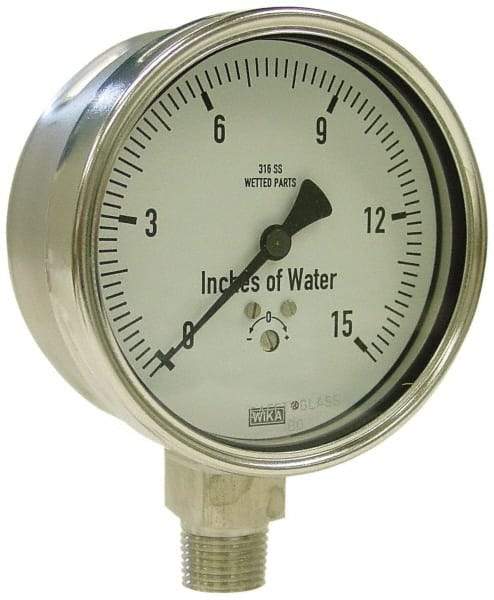 Wika - 4" Dial, 1/4 Thread, 0-60/0-1,500 Scale Range, Pressure Gauge - Lower Connection Mount, Accurate to 1.5% of Scale - Makers Industrial Supply