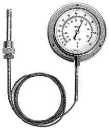 Weiss Instruments - 4-1/2 Inch, 40 to 240°F, Stainless Steel, Vapor Actuated Dial Thermometer - 15 Ft. Cap Length, Wall Mounted, Bottom Connected - Makers Industrial Supply