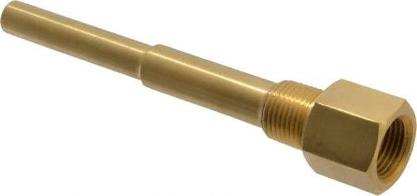 Alloy Engineering - 6 Inch Overall Length, 1/2 Inch Thread, Brass Standard Thermowell - 4-1/2 Inch Insertion Length - Makers Industrial Supply