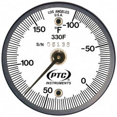 PTC Instruments - -100 to 160°F, 2 Inch Dial Diameter, Dual Magnet Mount Thermometer - 2° Division Graduation - Makers Industrial Supply