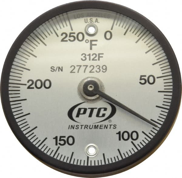 PTC Instruments - 250°F, 2 Inch Dial Diameter, Dual Magnet Mount Thermometer - 2° Division Graduation - Makers Industrial Supply