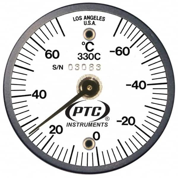 PTC Instruments - -70 to 70°C, 2 Inch Dial Diameter, Dual Magnet Mount Thermometer - 2° Division Graduation - Makers Industrial Supply